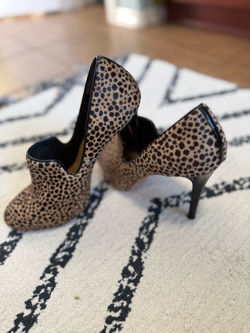 Ann Taylor Leopard-Print High Heel Booties in Brown and Black